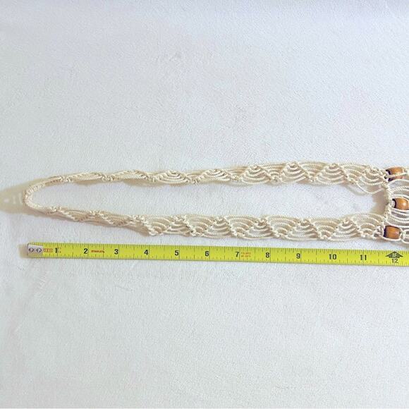 Vintage 70s Macrame Woven Wood Bead Necklace Boho Hippie Bohemian - Picture 7 of 9